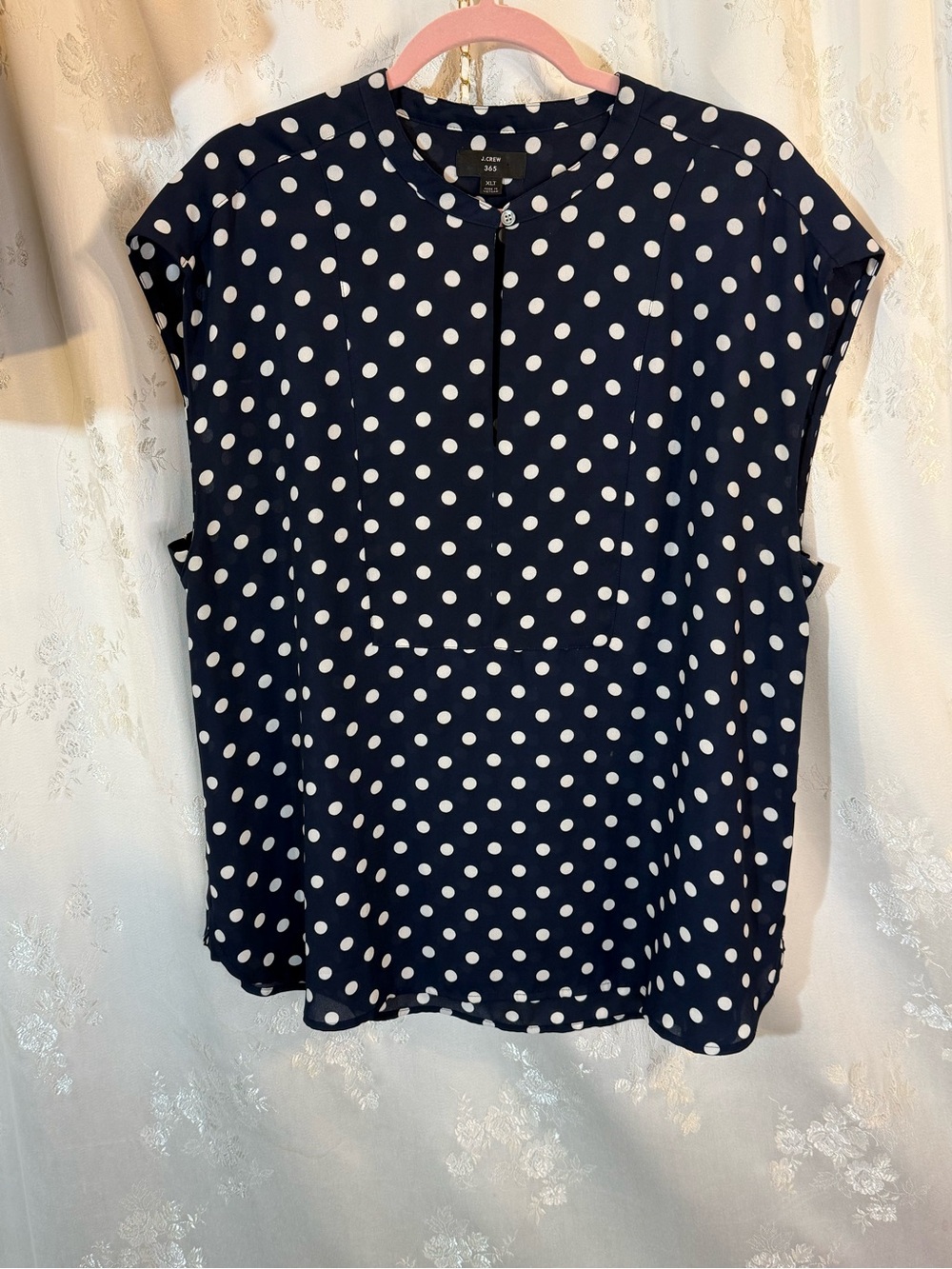 Polka Dot Navy Sleeveless Blouse - Classic Women's Top